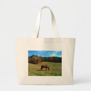 Red Brown horse, fall träd, blå himmel Jumbo Tygkasse