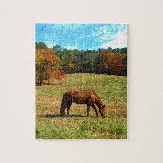 Red Brown horse, Teal Blå himmel Pussel