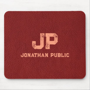 Red Brown Leather look Distress Monogram Namn Musmatta