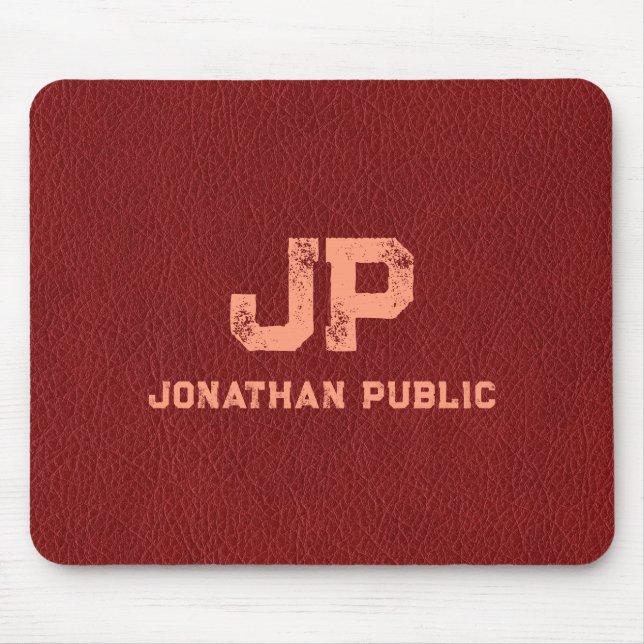 Red Brown Leather look Distress Monogram Namn Musmatta (Framsidan)