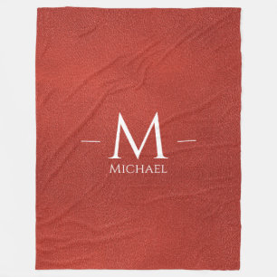 Red Brown Leather Se Monogram Namn Large Anpassnin Fleecefilt
