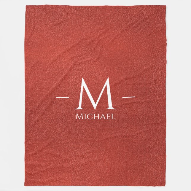 Red Brown Leather Se Monogram Namn Large Anpassnin Fleecefilt (Framsidan)