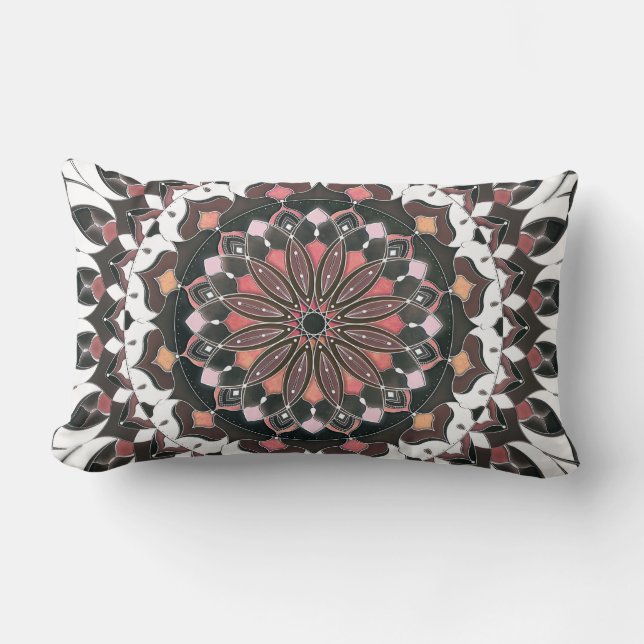 Red Brown Mandala Round Cushion Lumbarkudde (Framsida)