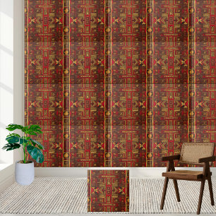 Red Brown och Guld African Tribal Mönster Tile Kakelplatta