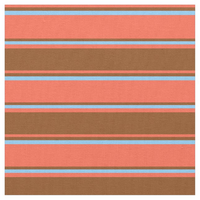 Red, Brown och Light Himlar Blue Linted Mönster Tyg (Närbild)