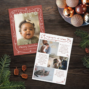 Red-Brown Scribbling Baubles Photos God jul Julkort