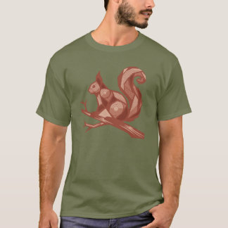 Red Brown Squirrel på en Gren Woodcut Nature T Shirt