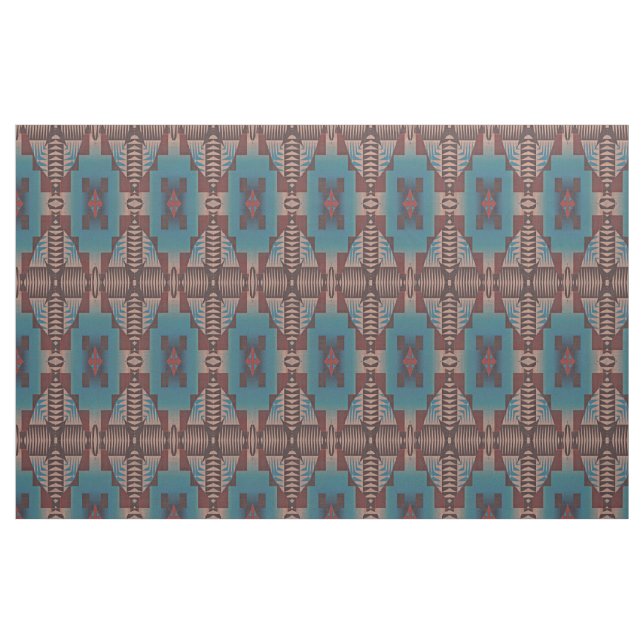 Red Brown Teal Blue Grönt Eclectic Ethnic look Tyg (Fat Quarter)