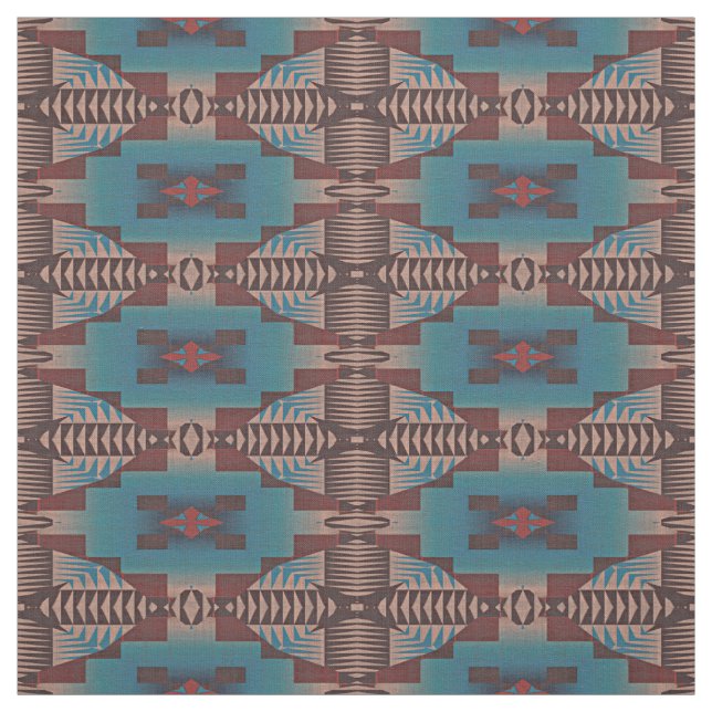 Red Brown Teal Blue Grönt Eclectic Ethnic look Tyg (Provkarta)