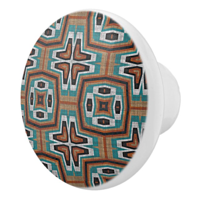 Red Brown Teal Turcos Grått Tribal Art Mönster Knopp (Höger)