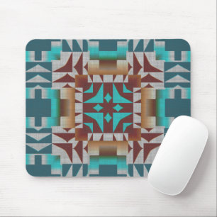 Red Brown Turcos Teal Tribal Mosaic Art Mönster Musmatta