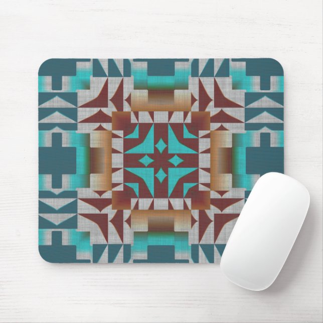 Red Brown Turcos Teal Tribal Mosaic Art Mönster Musmatta (Med mus)
