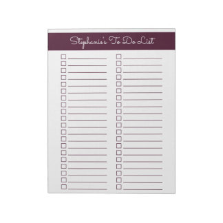 Red Brown Vertical 8.5x11 Two Column Checklist Anteckningsblock
