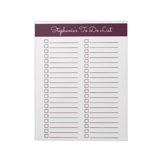 Red Brown Vertical 8.5x11 Two Column Checklist Anteckningsblock (Roterad)
