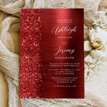 Red Brushed Metal Glitter Script Wedding