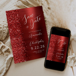 Red Brushed Metal Script Save the Date Meddelande