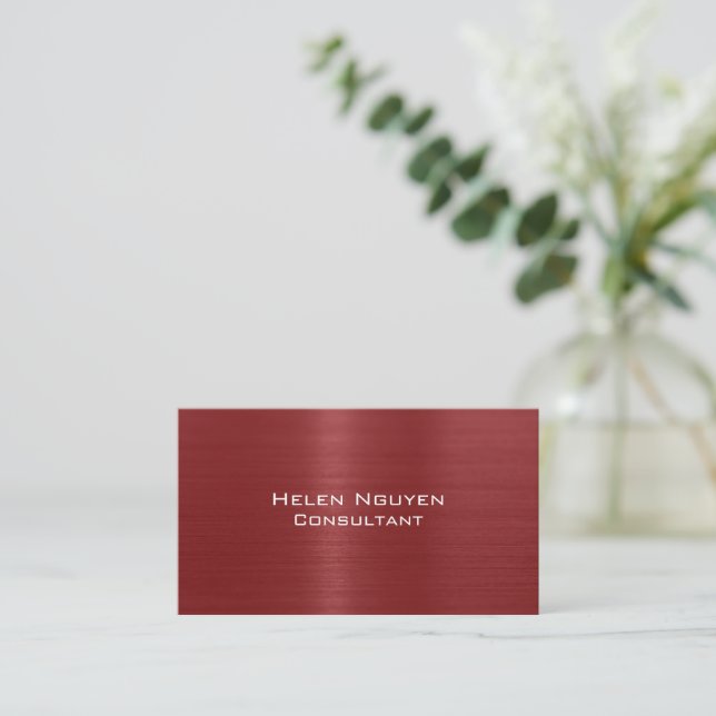 Red Brushed Metall Metallic Stainless Steel Visitkort (Stående Fram)