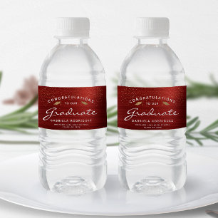 Red Brushed Metall White-skript Guld Cap Studenten Vattenflaskor Etikett