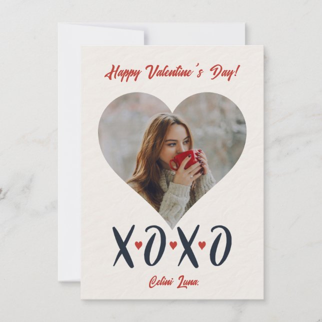  Red Brushstroke XOXO Valentine Day Photo Julkort (Framsida)