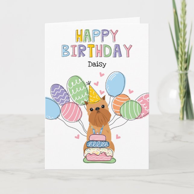 Red Brussels Griffon Crop Öron Birthday Card Kort (Framsida)