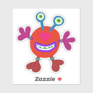 Red Bubby Eyed Whimsical Monster 4 x 4 x 4 Klistermärken