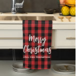 Red Buffalo Check God jul Anpassningsbar Kökshandduk<br><div class="desc">Den här designen har God jul,  en röd buffel plaid,  en rustik vinter,  festlig typografi och ett kalligrafiskt skript,  perfekt för helgdag bakning,  gör en underbar värdinna keepsaké,  ett klassiskt mönster,  ett enkelt och elegant,  ett minimalistiskt stil.</div>
