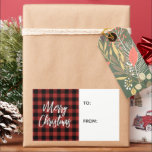 Red Buffalo Check God jul Gift-etikett Rektangulärt Klistermärke<br><div class="desc">Den lämnat sidan av den här helgdag presentetiketten innehåller ord "God jul" i vit penselteckenskrift på en klassisk röd och svart buffelbakgrund. På högerna finns det utrymme för skriva i ditt namn och namn på presentmottagaren. Se våra samlingar för matchning av helgdagskort och leveranser.</div>