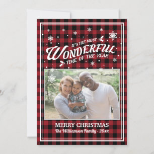 Red Buffalo Check jul Photo Greeting Card Inbjudningar
