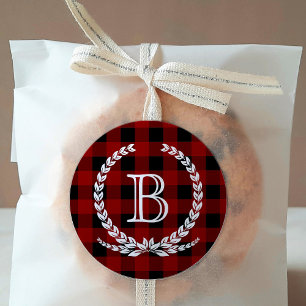 Red Buffalo Check Mönster Monogram Runt Klistermärke
