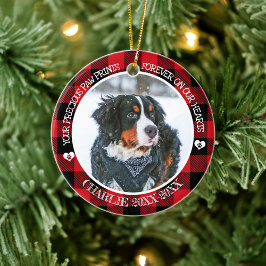 Red Buffalo Check Pet Photo Memorial Porcelain Julgransprydnad Keramik