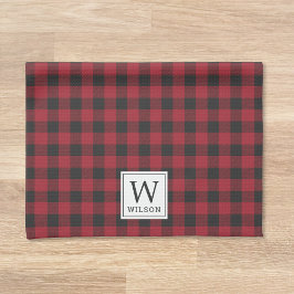 Red Buffalo Check Play Monogram Helgdag Kökshandduk