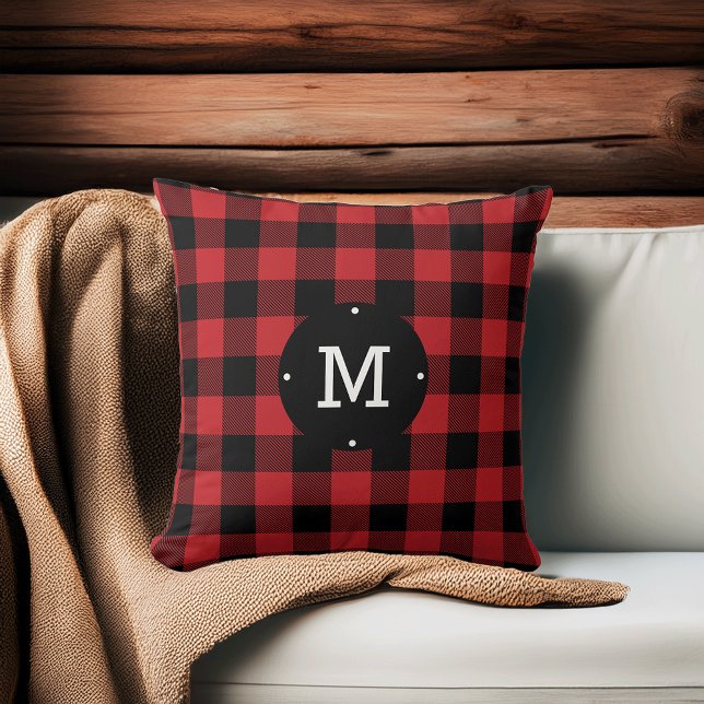 Red Buffalo Check Play Monogram Kudde (Skapare uppladdad)