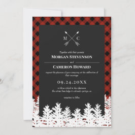 Red Buffalo Check Rustic Arrow Monogram Bröllop Inbjudningar
