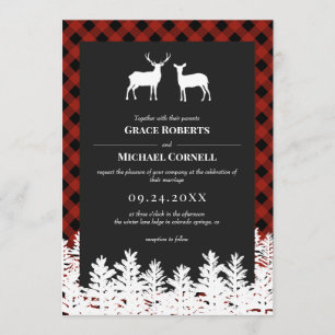 Red Buffalo Check Rustic Hjort Buck Doe Bröllop Inbjudningar