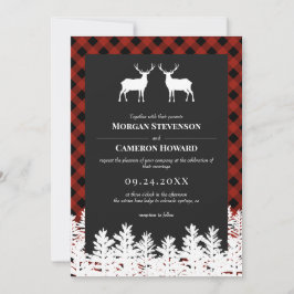 Red Buffalo Check Rustic Hjort Bucks Bröllop Inbjudningar