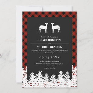 Red Buffalo Check Rustic Hjorts Lesbisk Bröllop Inbjudningar