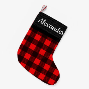Red Buffalo Check Sweater Mönster Land Namn Liten Julstrumpa