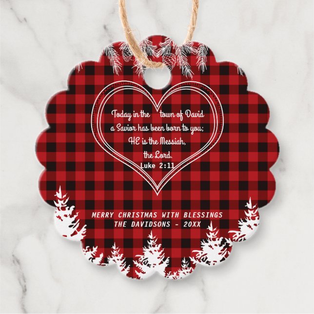 Red Buffalo Mönster Bible Verse jul Gräs Gåvor Etiketter (Framsida)