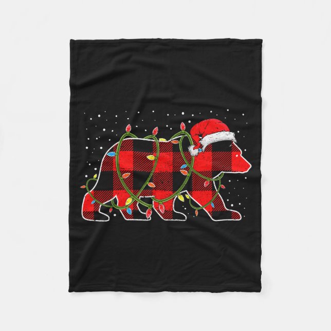 Red Buffalo Plaid Christmas Tree Light Bear Pajama Fleecefilt (Framsidan)