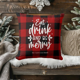 Red Buffalo Plaid “Eat, Drink & Be Merry” Kudde