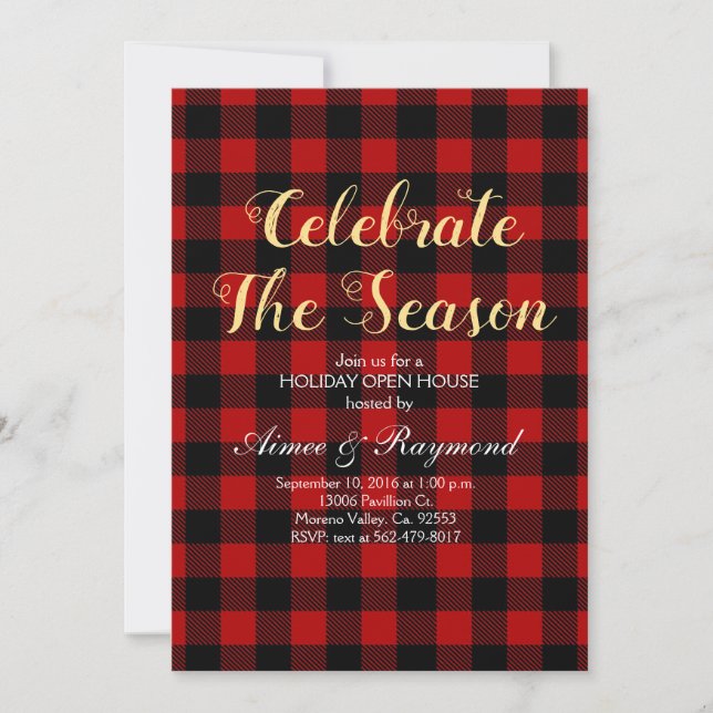Red Buffalo Plaid Helgdag Open House inbjudan (Framsida)