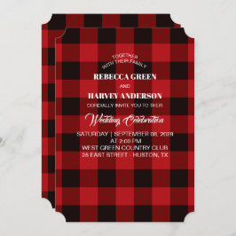 Red buffalo plaid lumberjack rustik vinterbröllop inbjudningar