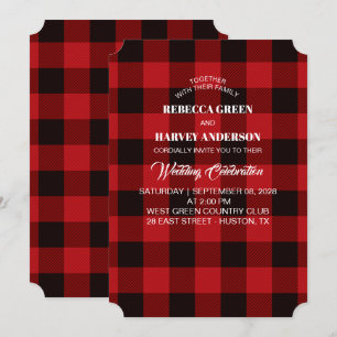 Red buffalo plaid lumberjack rustik vinterbröllop inbjudningar