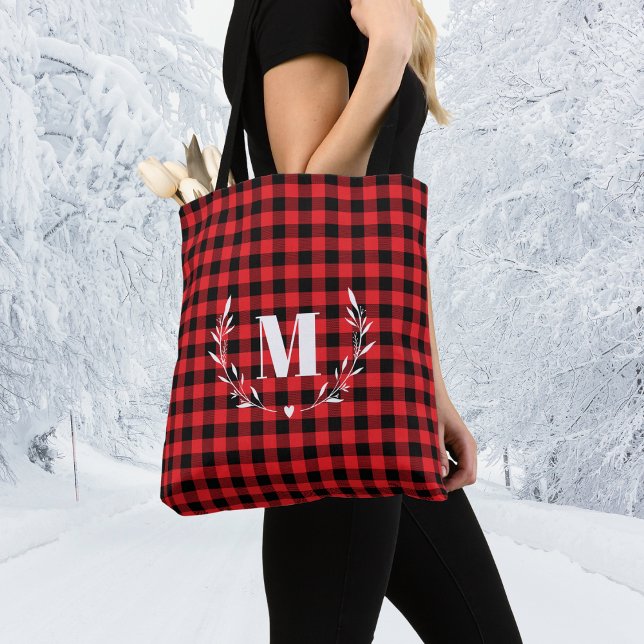 Red Buffalo Plaid Monogram Christmas Tygkasse (Skapare uppladdad)