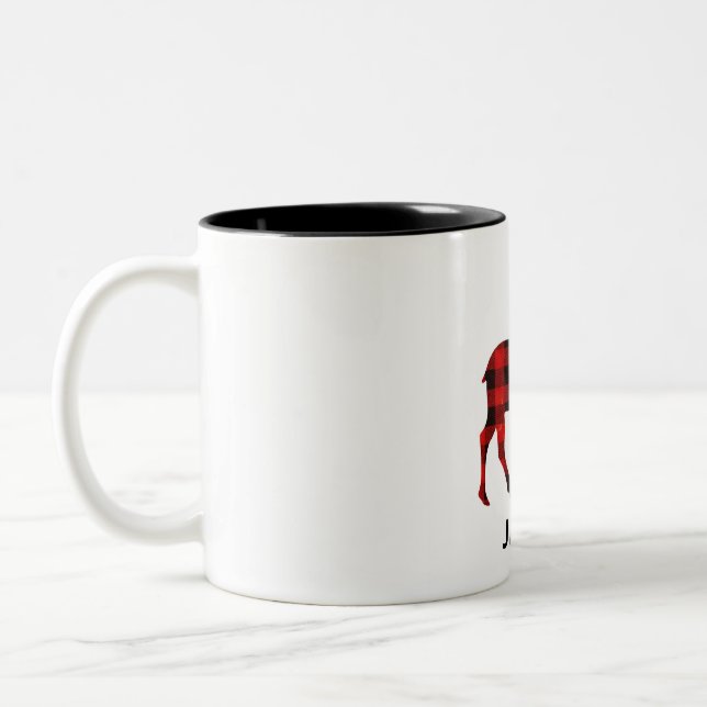 Red Buffalo Plaid Reindeer Christmas Monogram  Två-Tonad Mugg (Vänster)
