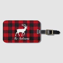 Red Buffalo Plaid & Reindeer | Personal Name Gift  Bagagebricka
