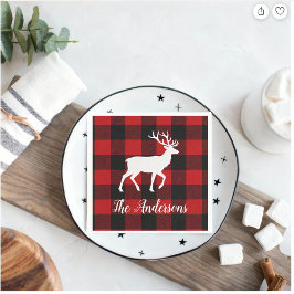 Red Buffalo Plaid & Reindeer | Personal Name Gift  Pappersservett