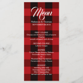 Red buffalo plaid rustik vinterbröllopsmeny meny