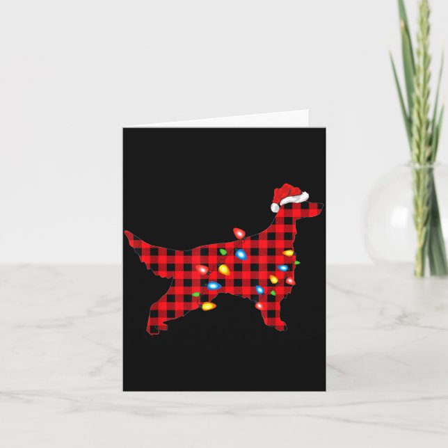 Red Buffalo Plaid Santa Irish Setter Dog Christmas Kort (Framsida)