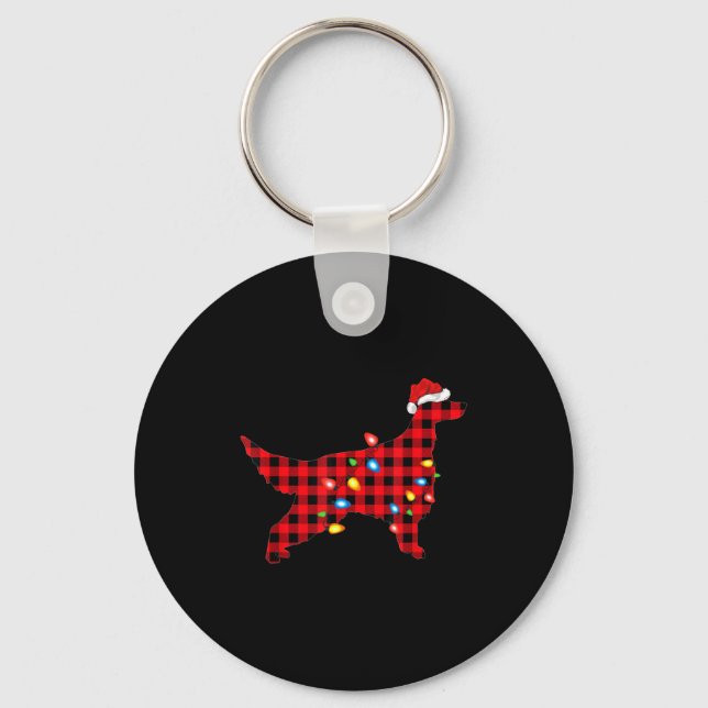 Red Buffalo Plaid Santa Irish Setter Dog Christmas Nyckelring (Framsida)